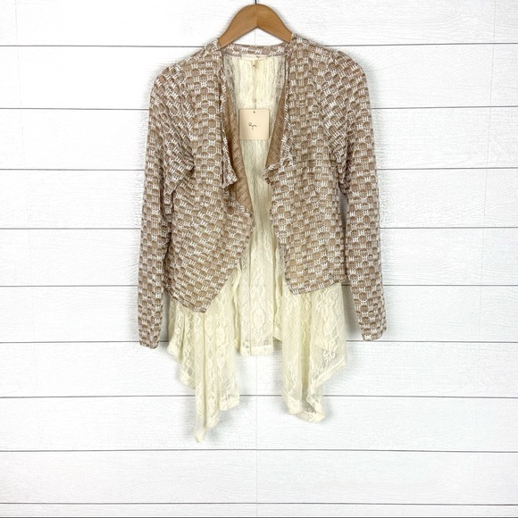 Ryu Sweaters - NWT Ryu Lace Layered Cardigan Tan
